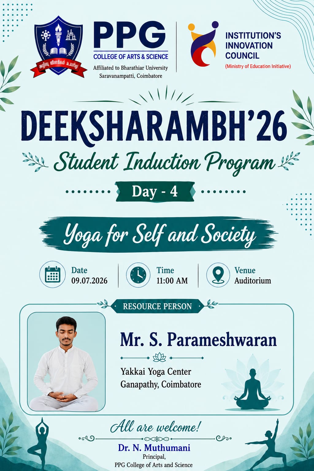 Yoga for Self and Society  Deeksharambh 26  Student Induction Programme
